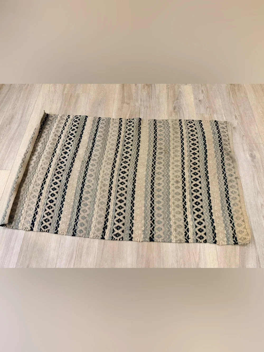Mackenzie-Childs Neutral Striped Woven Area Rug - Beige, Gray and Black